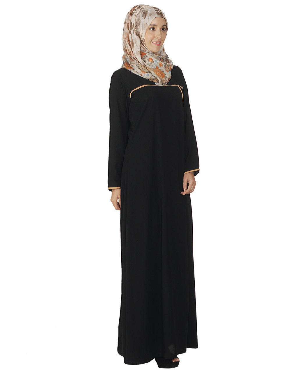 Classic Black Abaya with Beige Detailing Black
