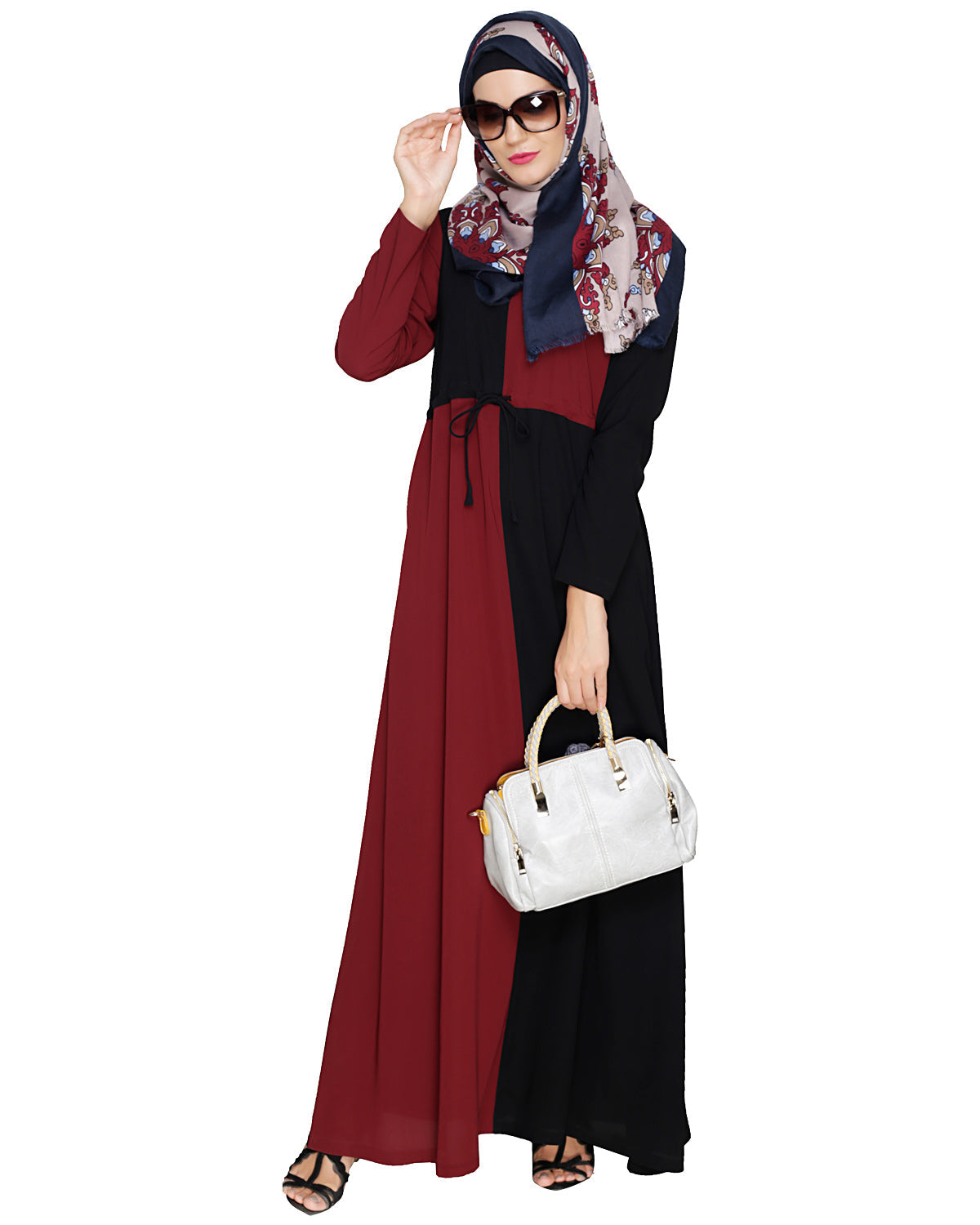Colour Block Abaya Maroon