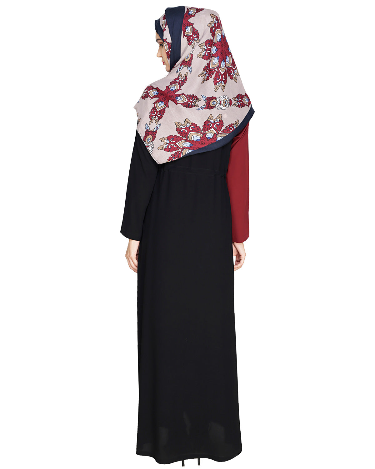 Colour Block Abaya Maroon