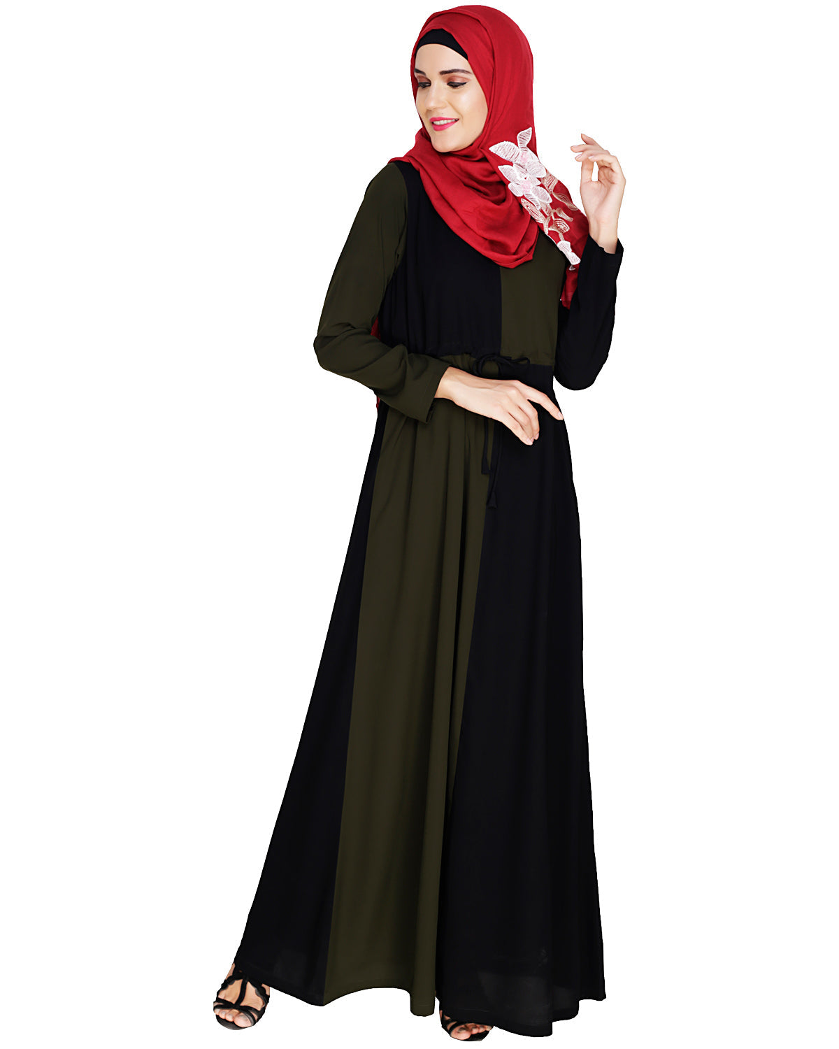 Colour Block Abaya Olive