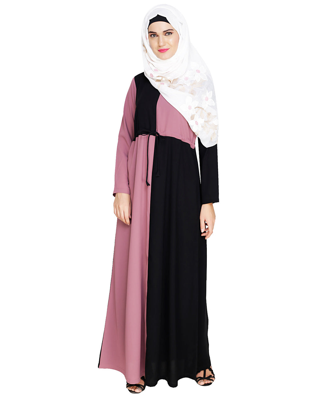 Colour Block Abaya Onion Pink