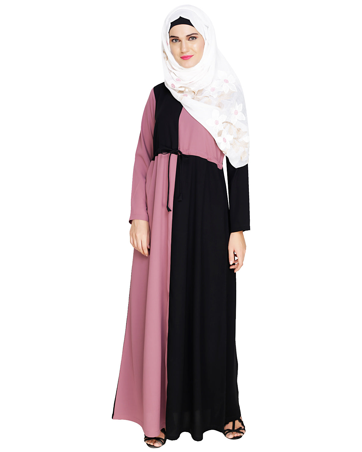 Colour Block Abaya Onion Pink