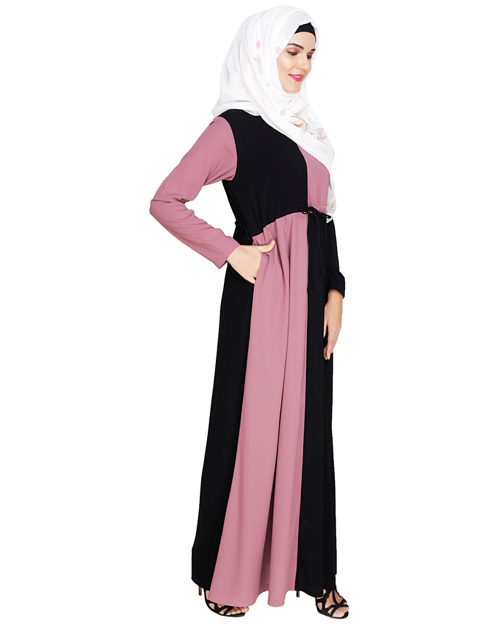 Colour Block Abaya Onion Pink