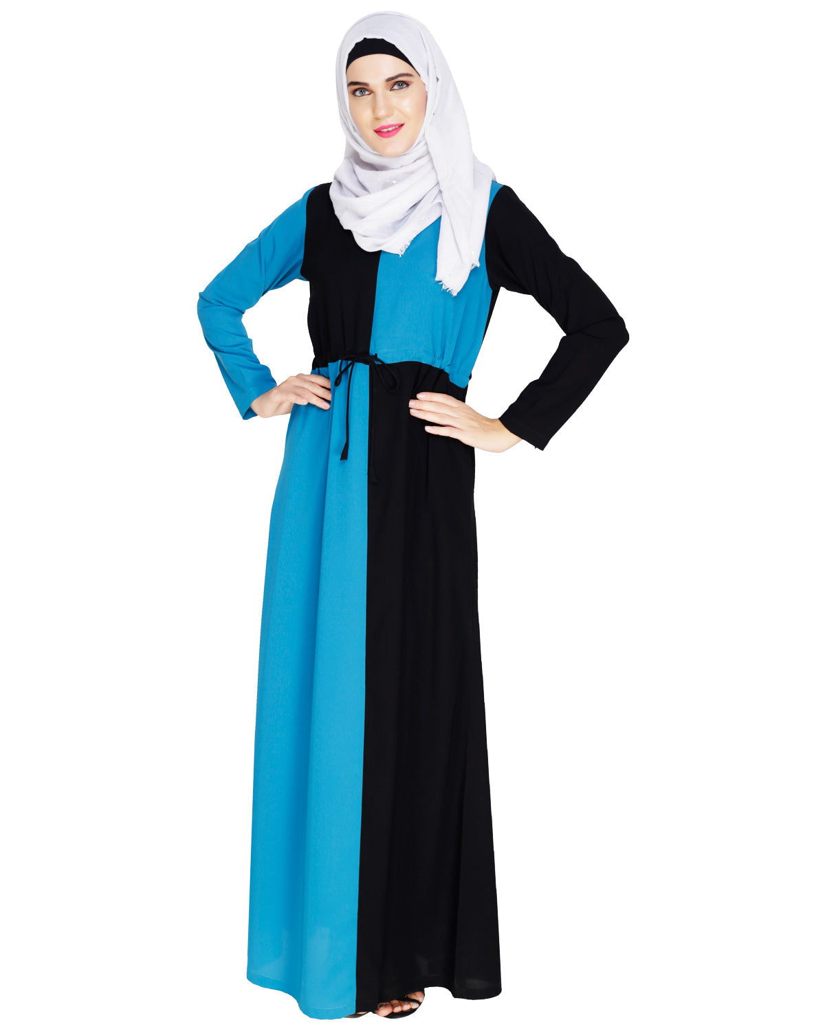 Colour Block Abaya Teal Blue