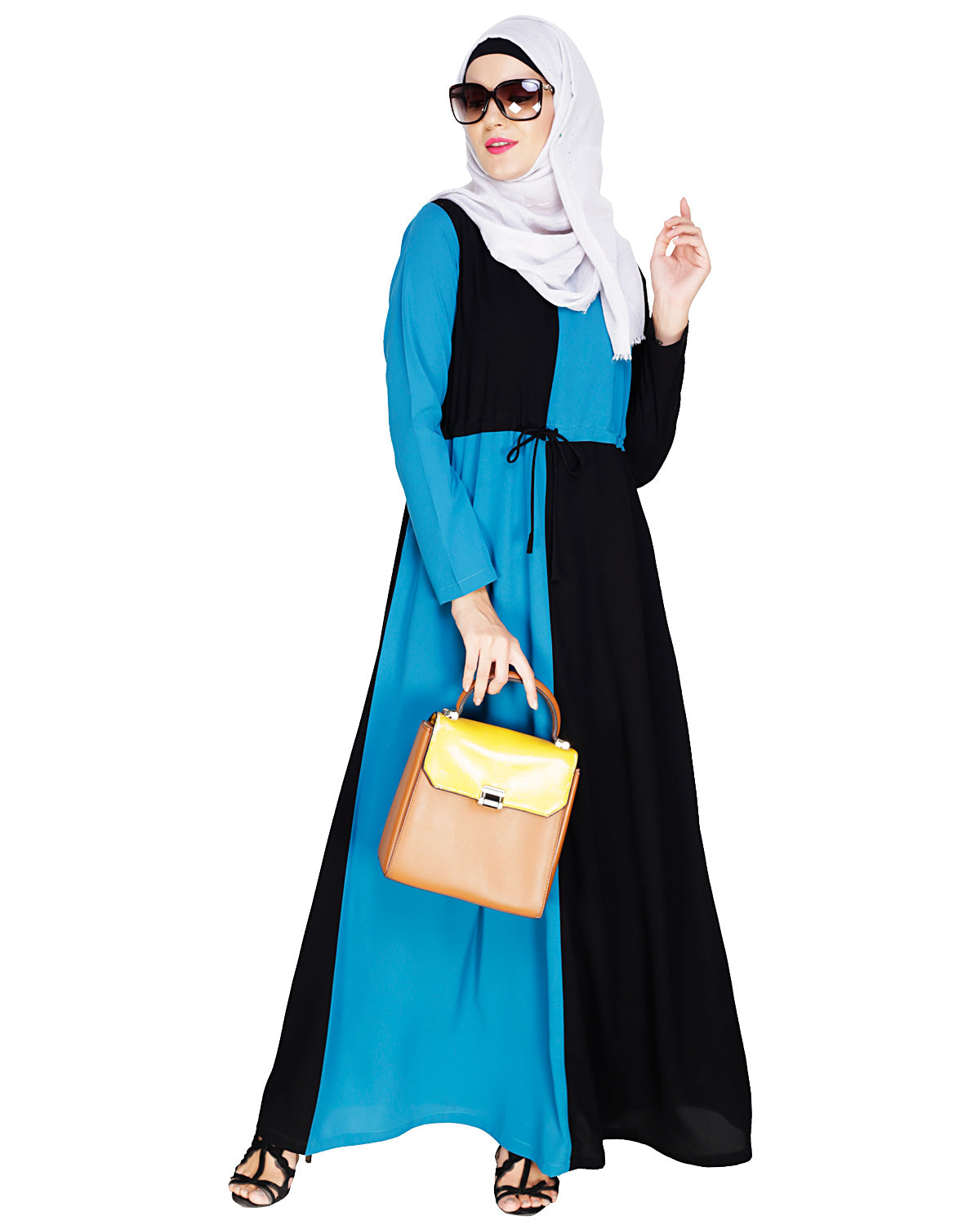 Colour Block Abaya Teal Blue