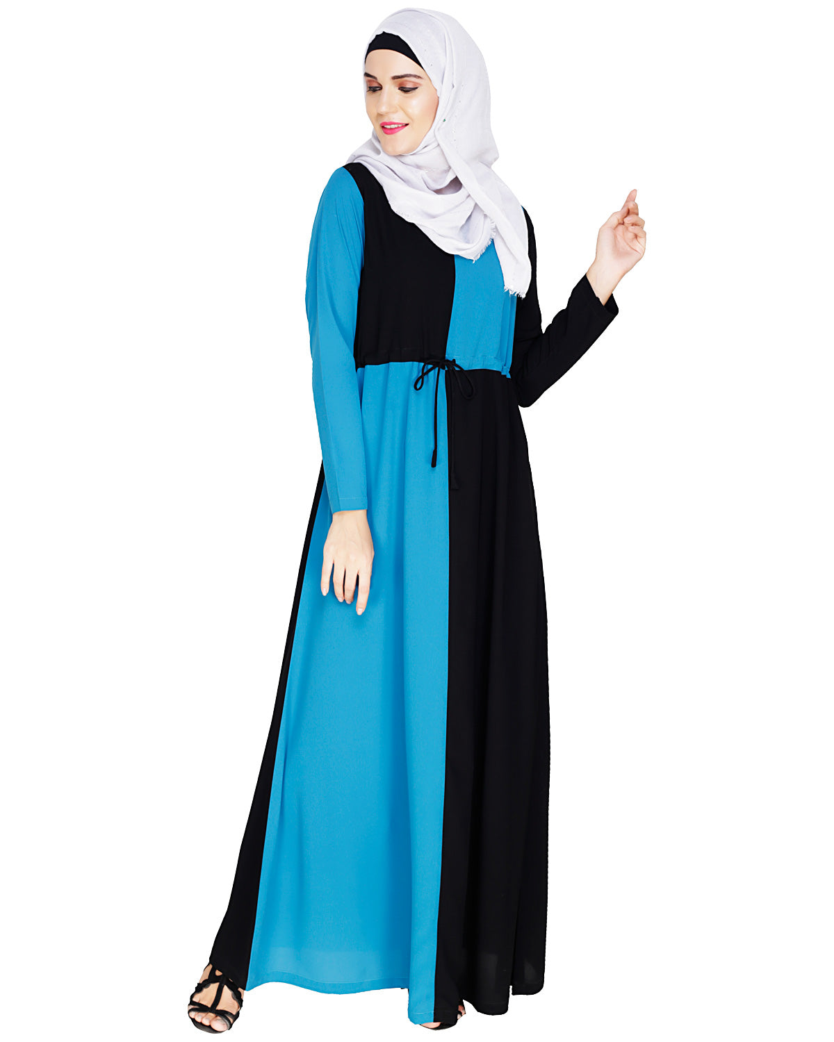 Colour Block Abaya Teal Blue