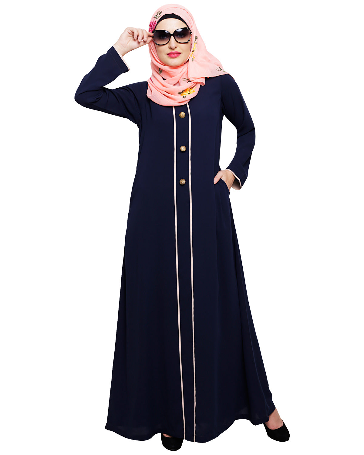 Sober Abaya with Detailing Blue