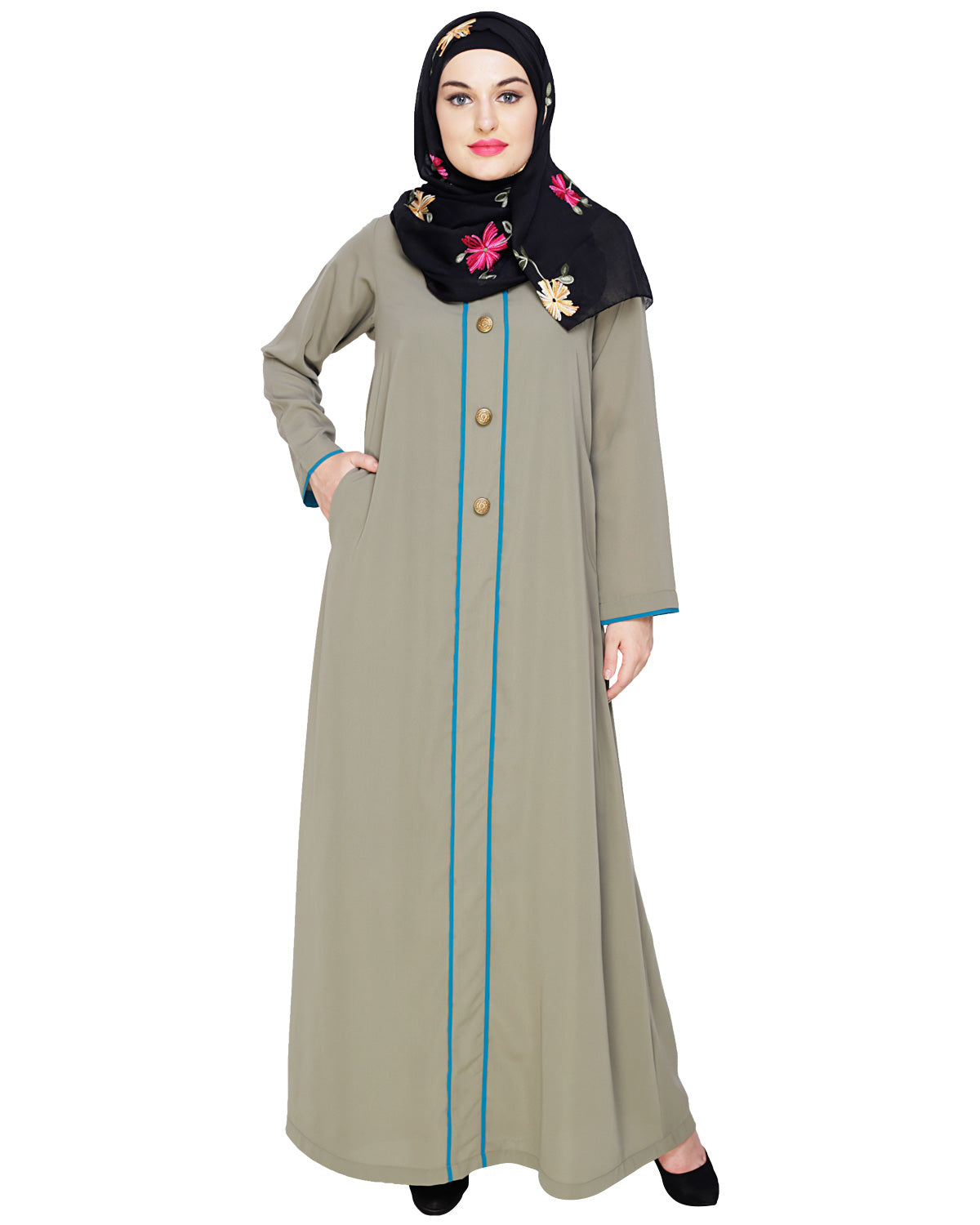 Sober Abaya with Detailing Dead Mint