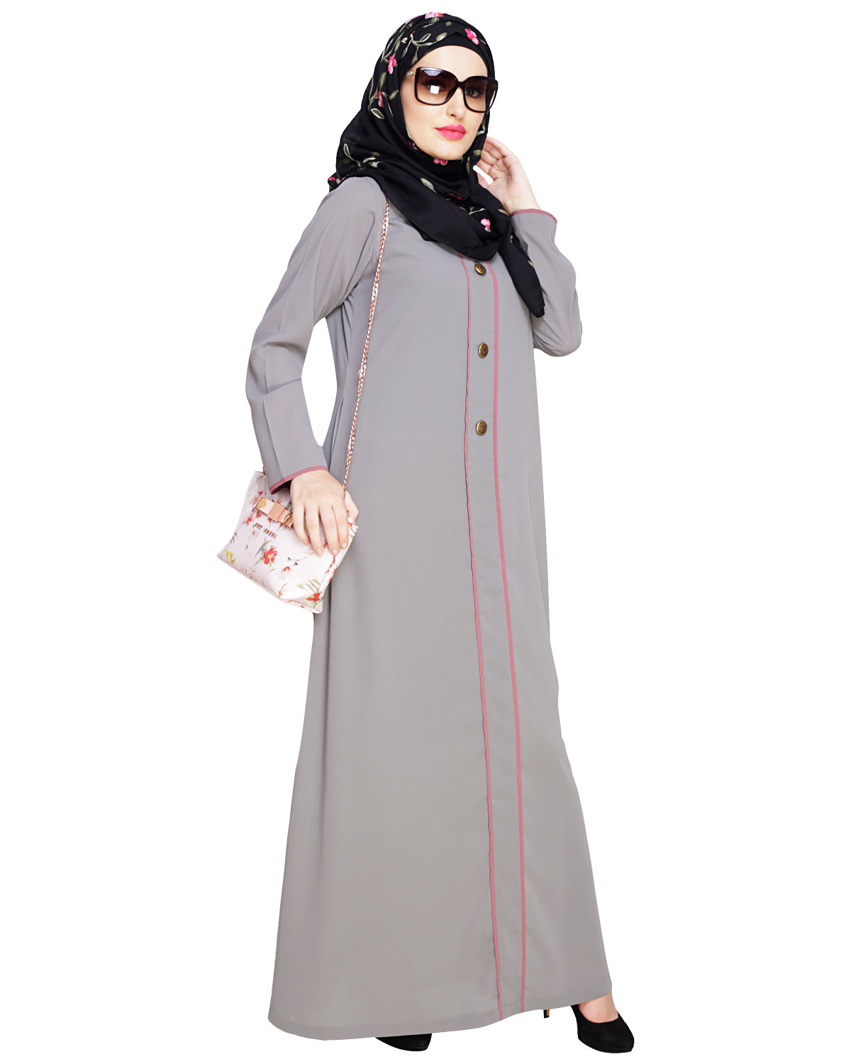 Sober Abaya with Detailing Grey