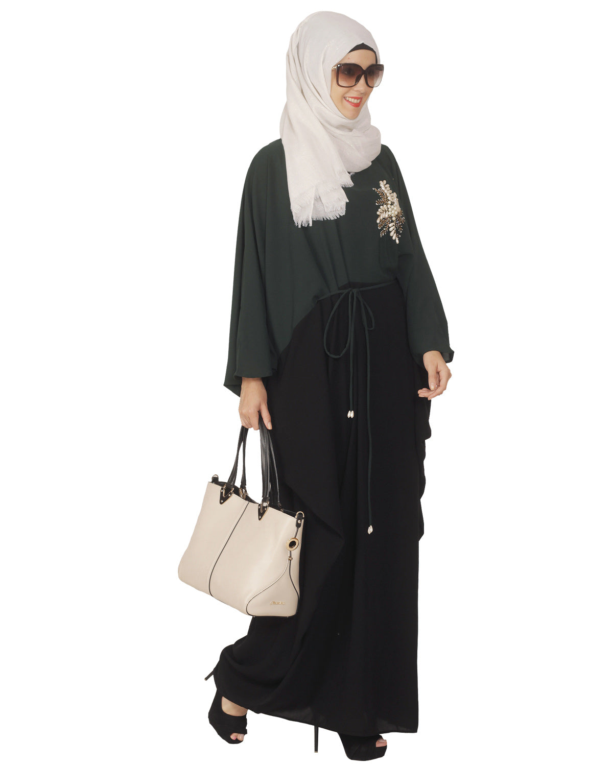 Pearl Embroidered Dark Green Kaftan Dark Green