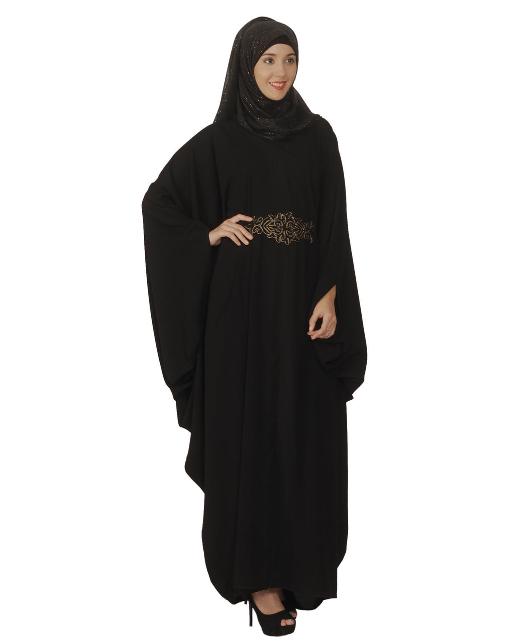 Kaftan with Embroidered Belt Black