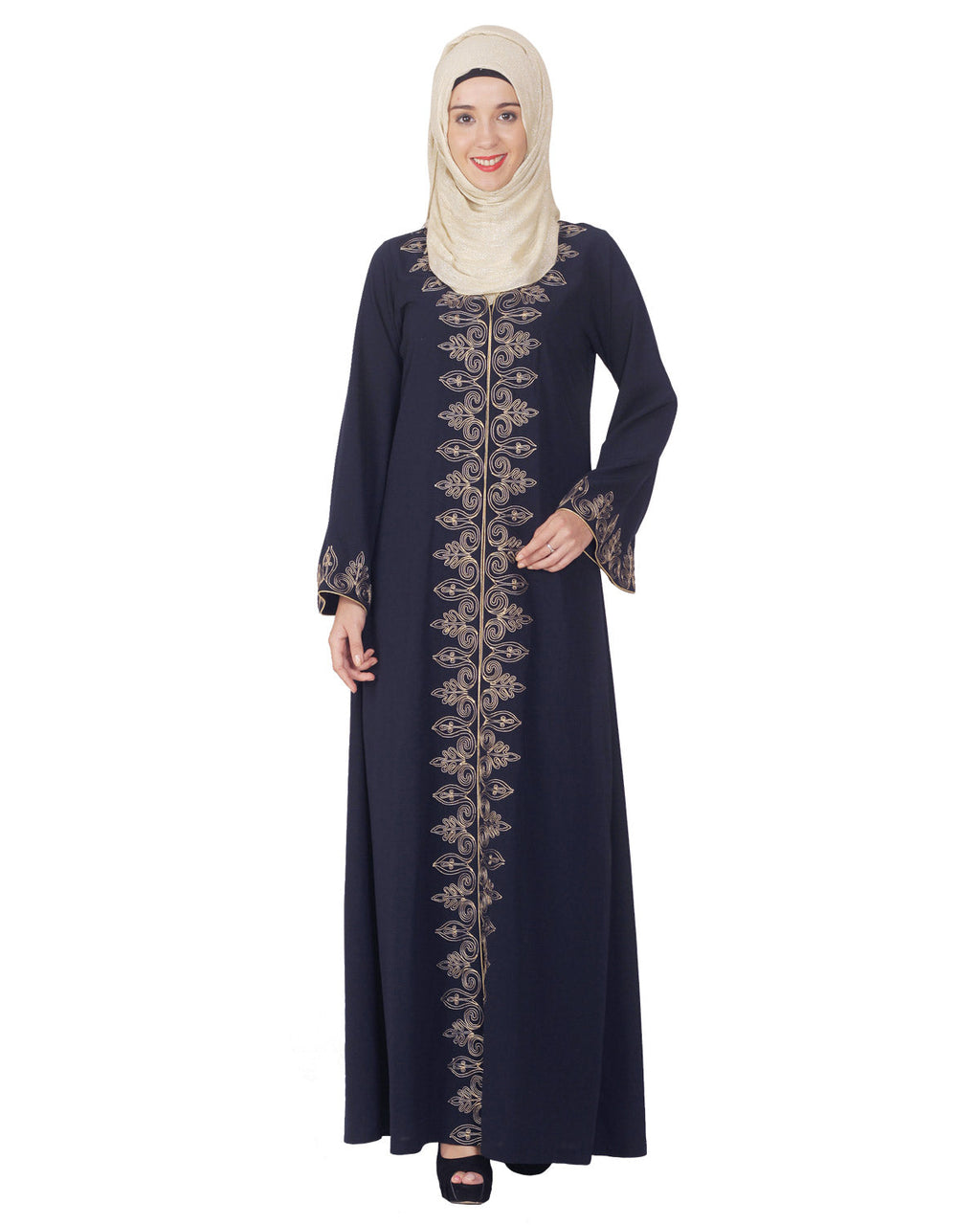 Blue Abaya with Dori Embroidery