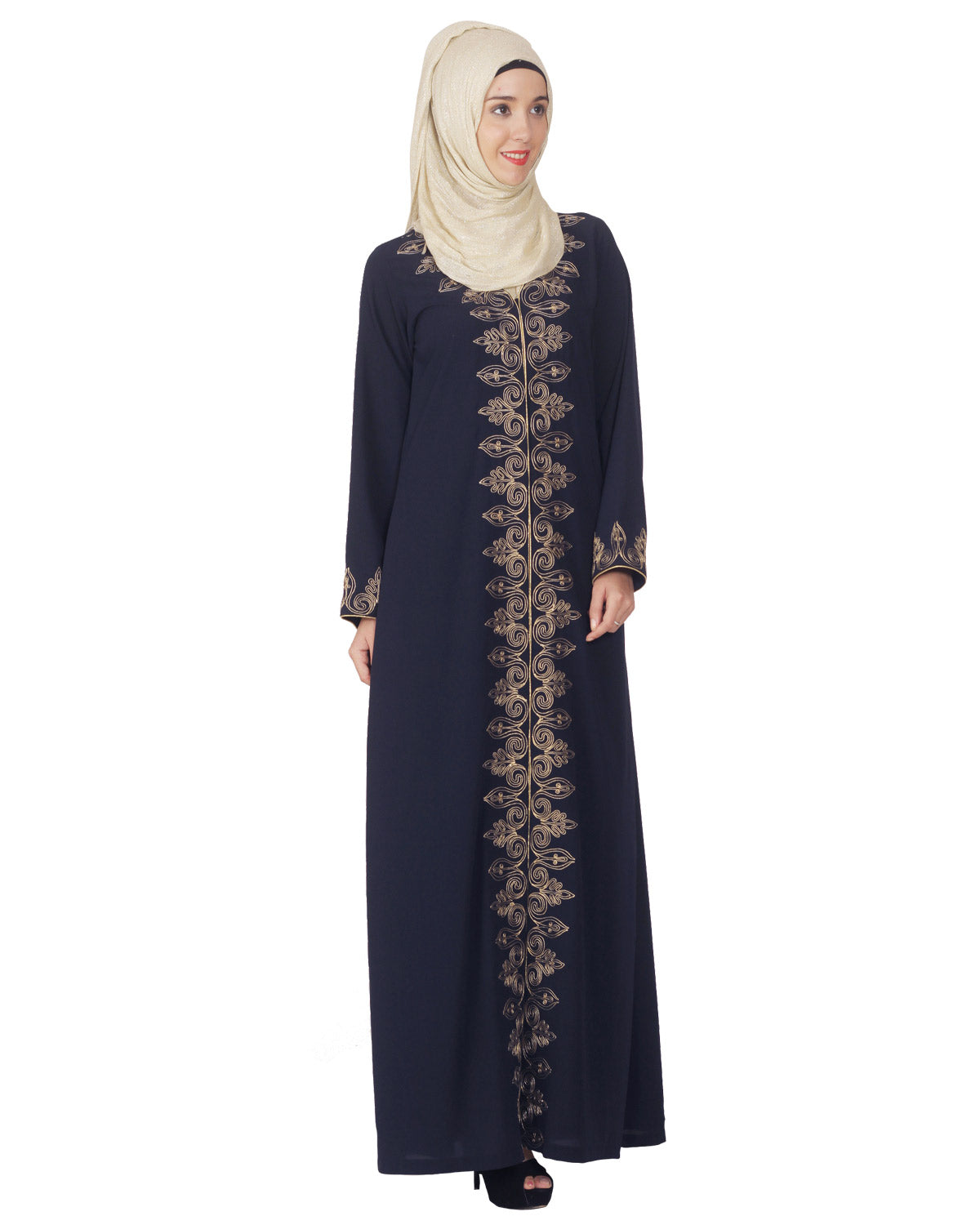Blue Abaya with Dori Embroidery Blue