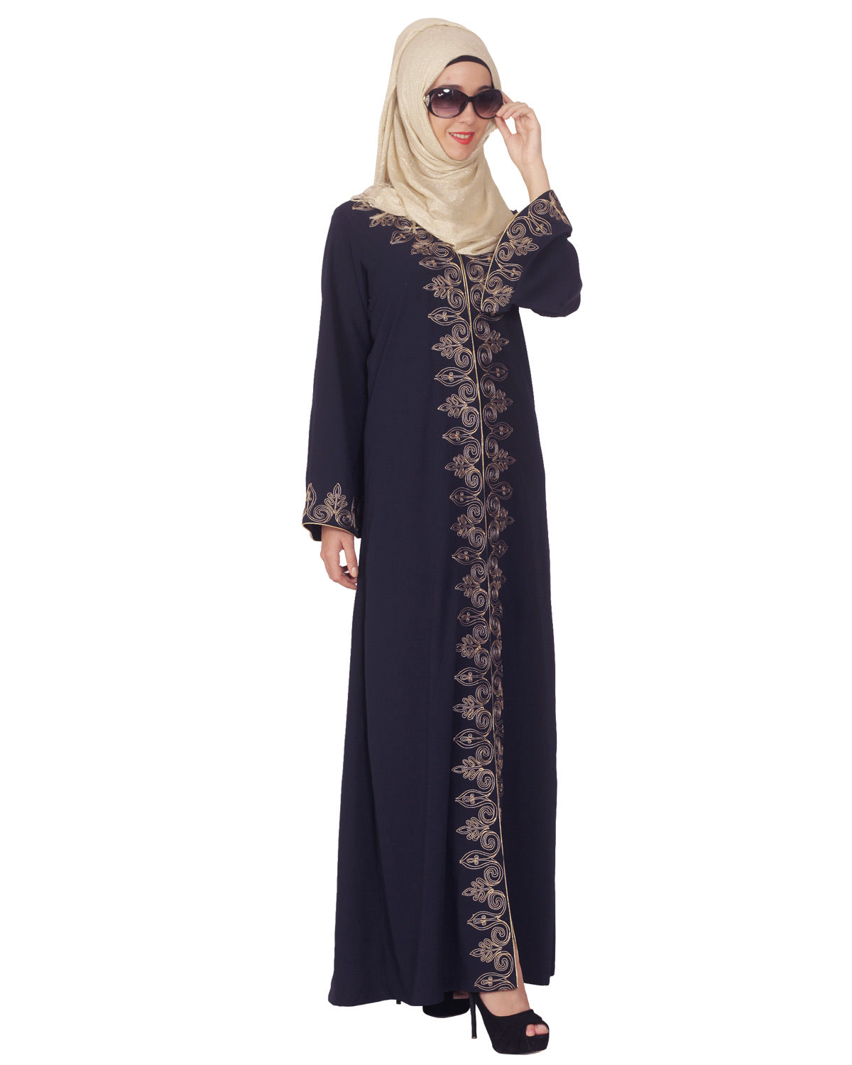 Blue Abaya with Dori Embroidery Blue