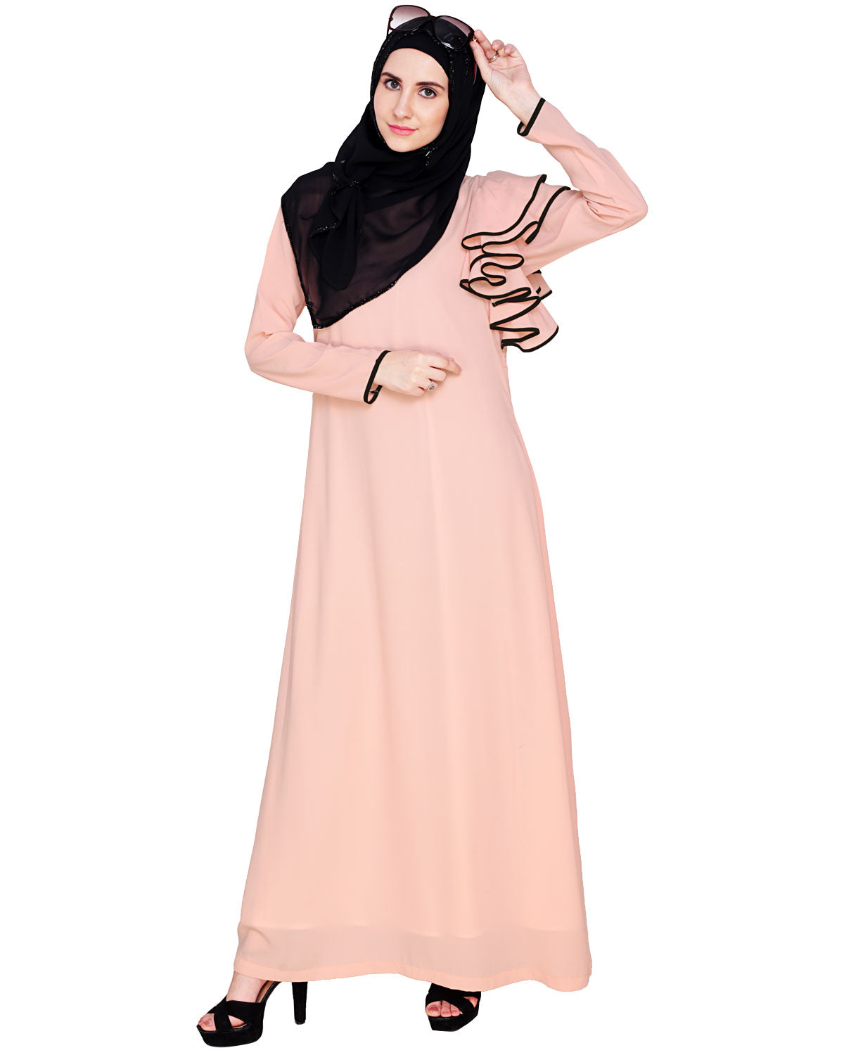 Romantic Founce Abaya Peach