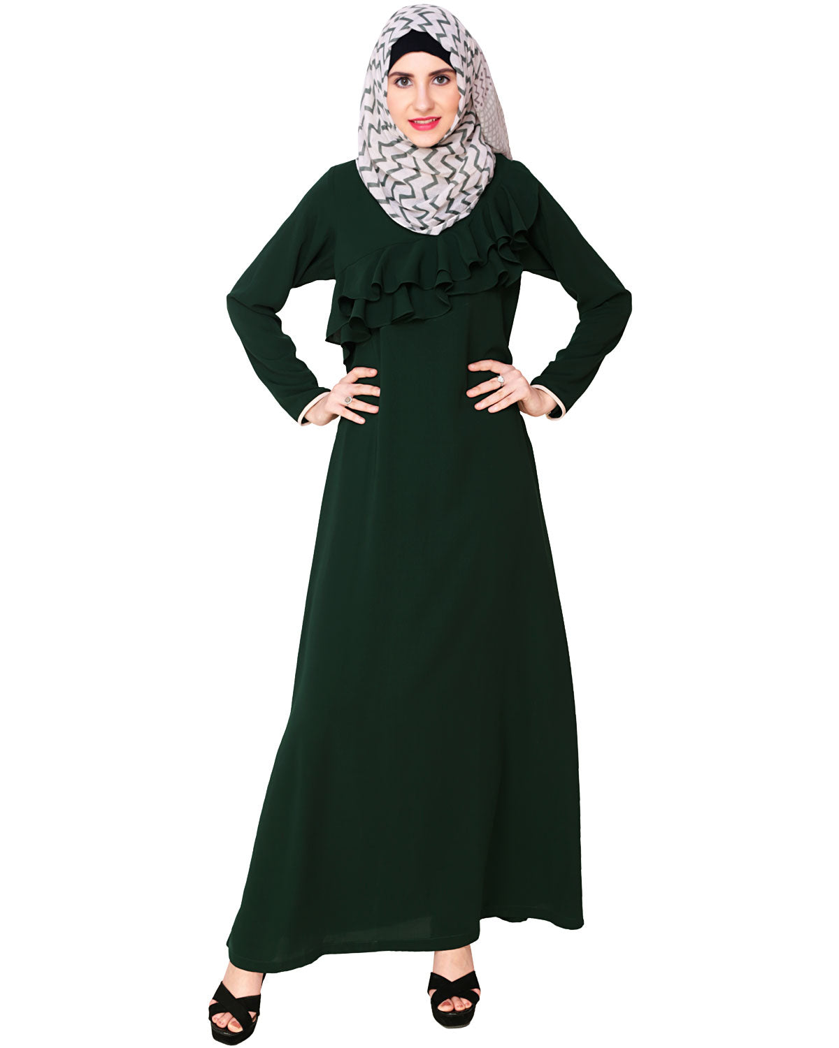 Green Frilled Abaya Green