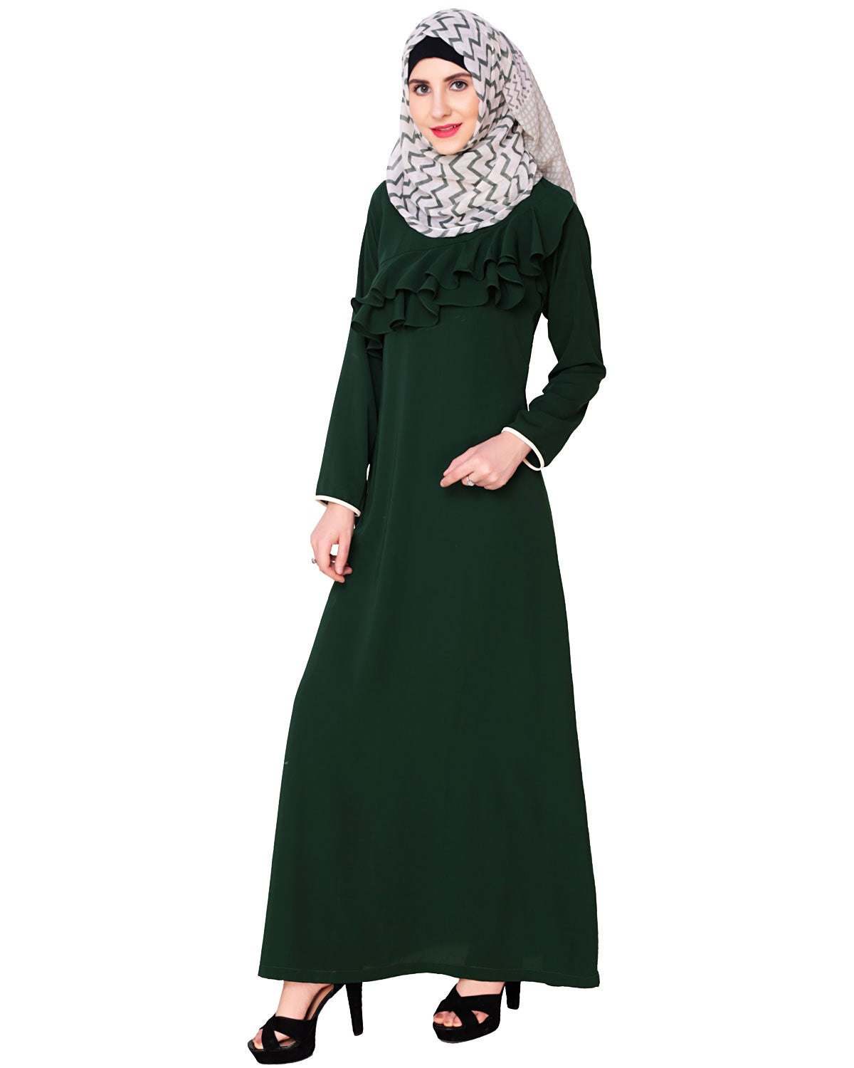 Green Frilled Abaya Green