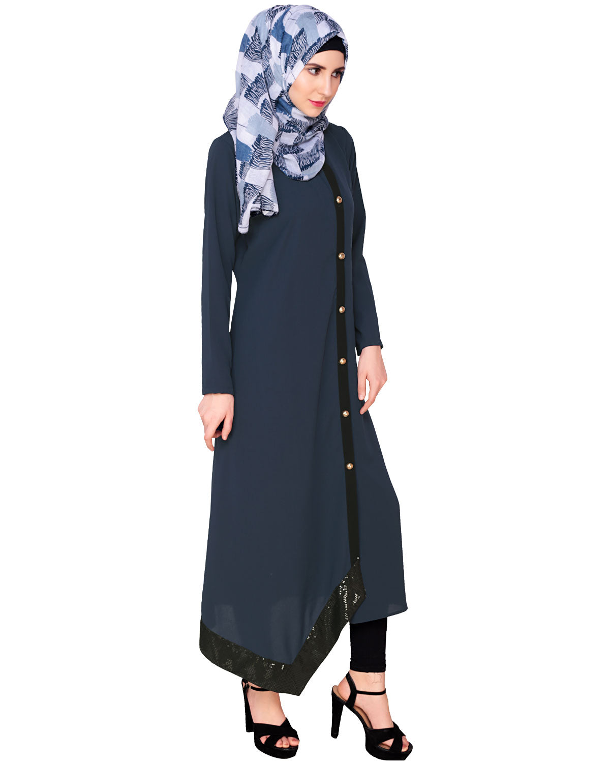 Blue Button-down Abaya Blue