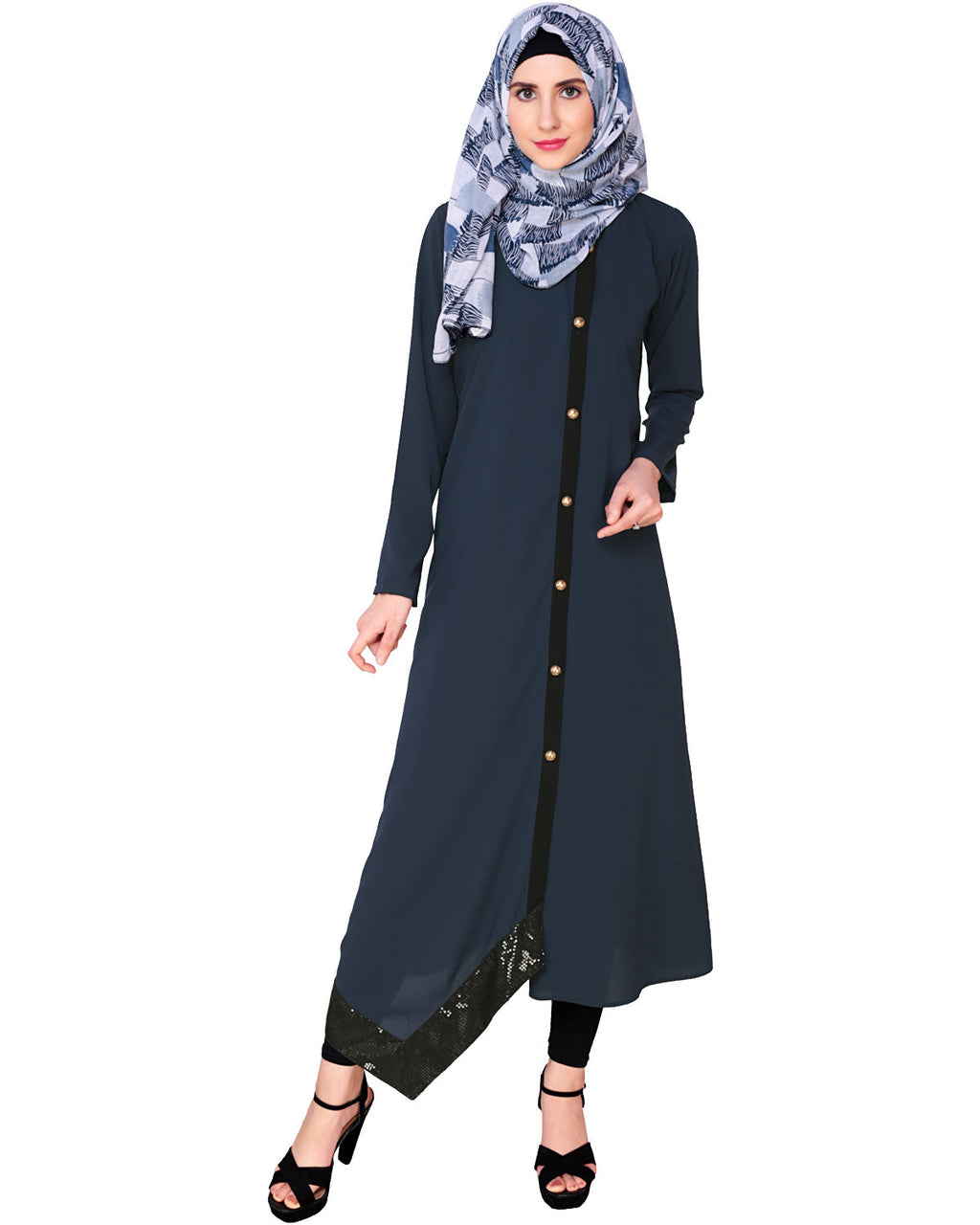 Blue Button-down Abaya Blue