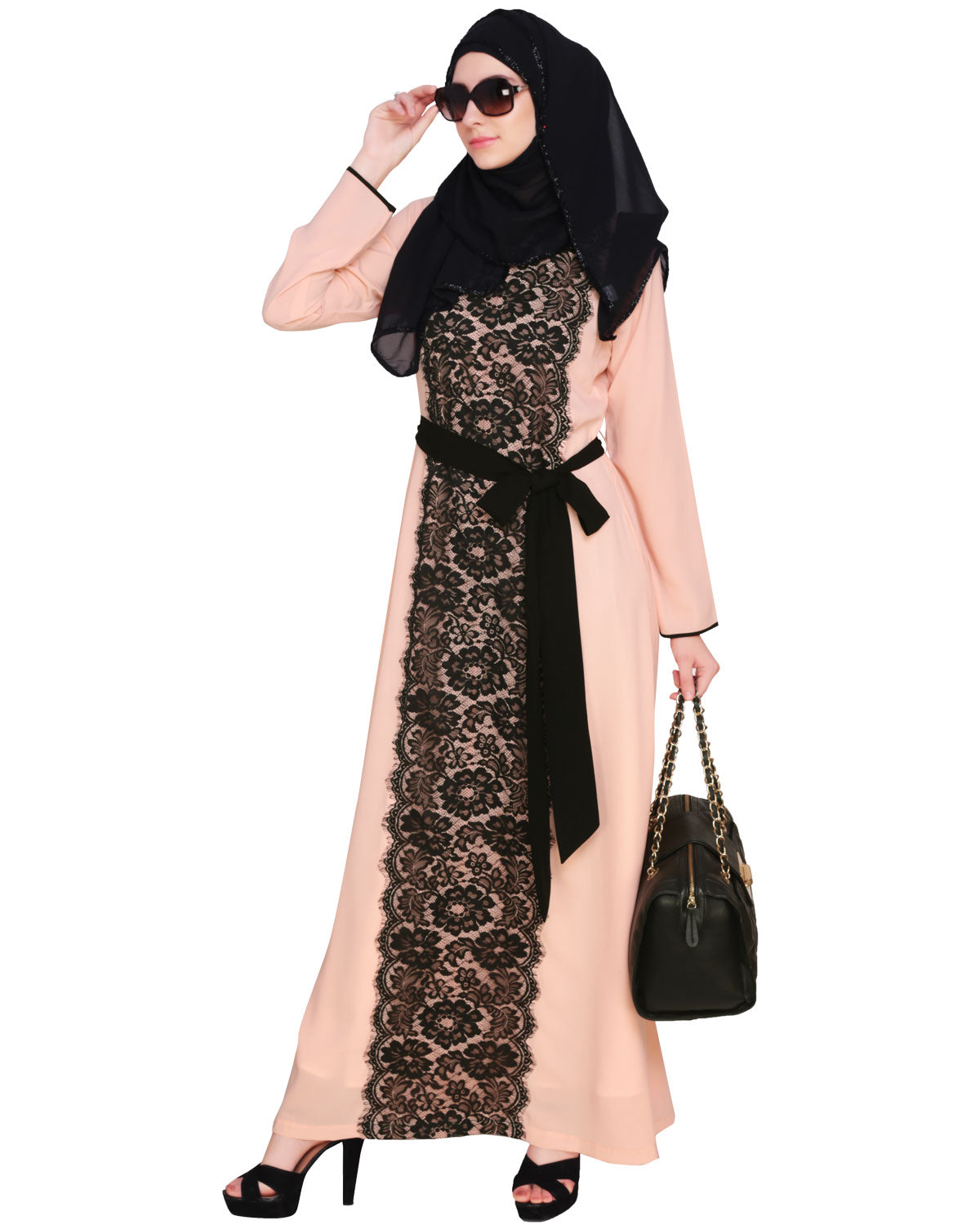 Lace Abaya Dress Pink