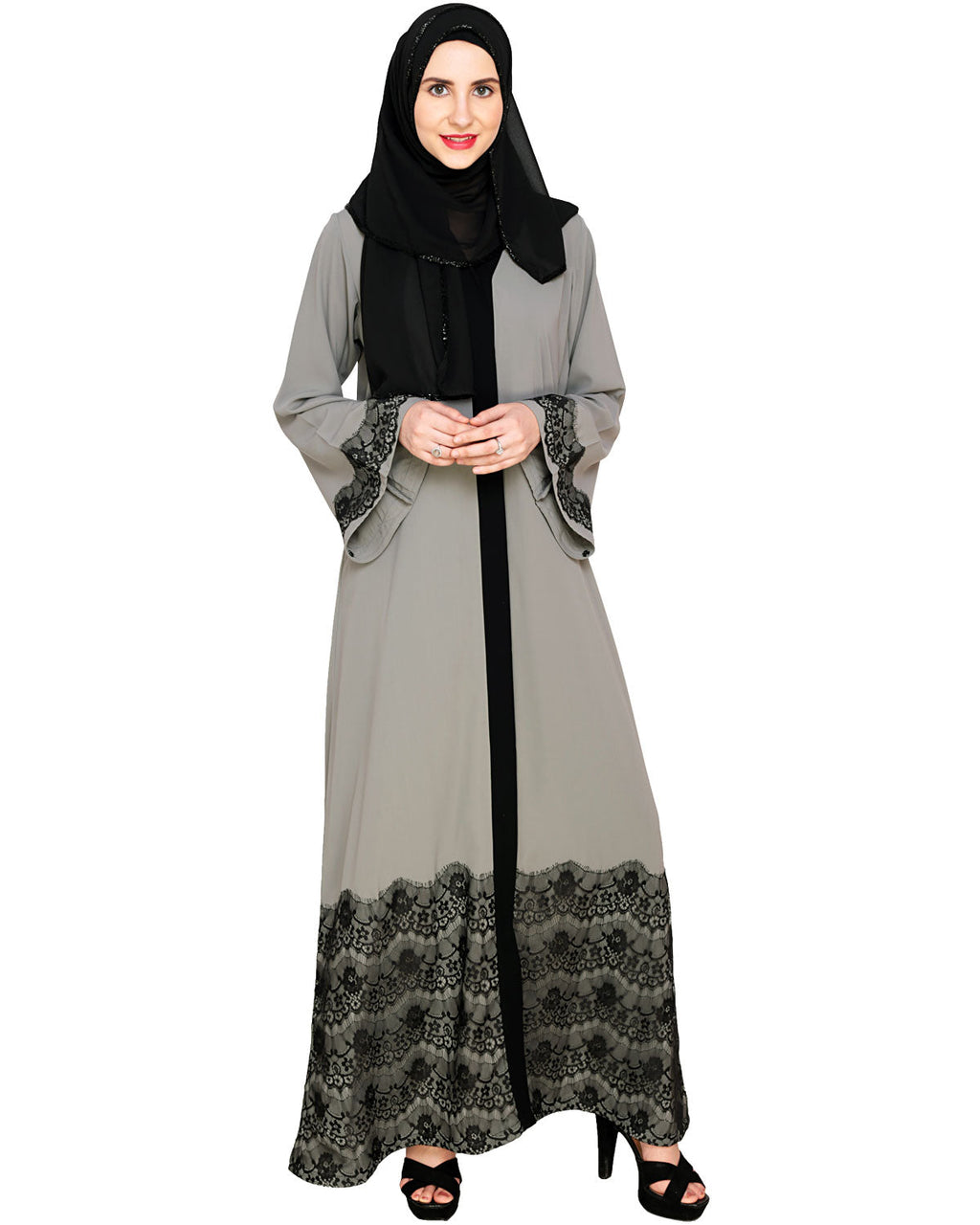 Laced Abaya Grey & Black