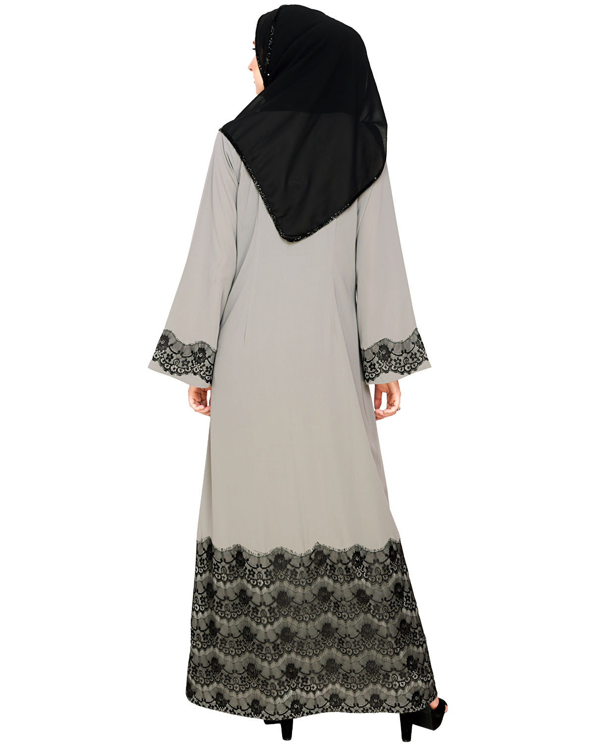 Laced Abaya Grey & Black