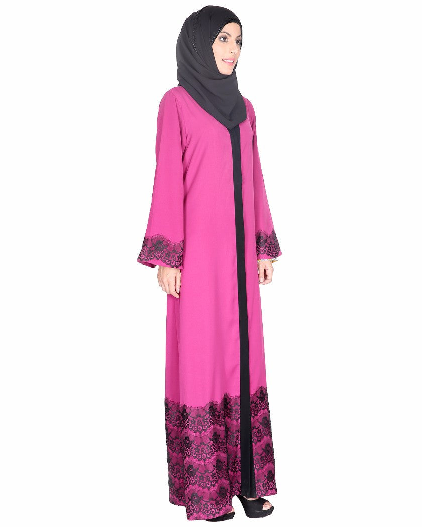 Laced Abaya Magenta & Black
