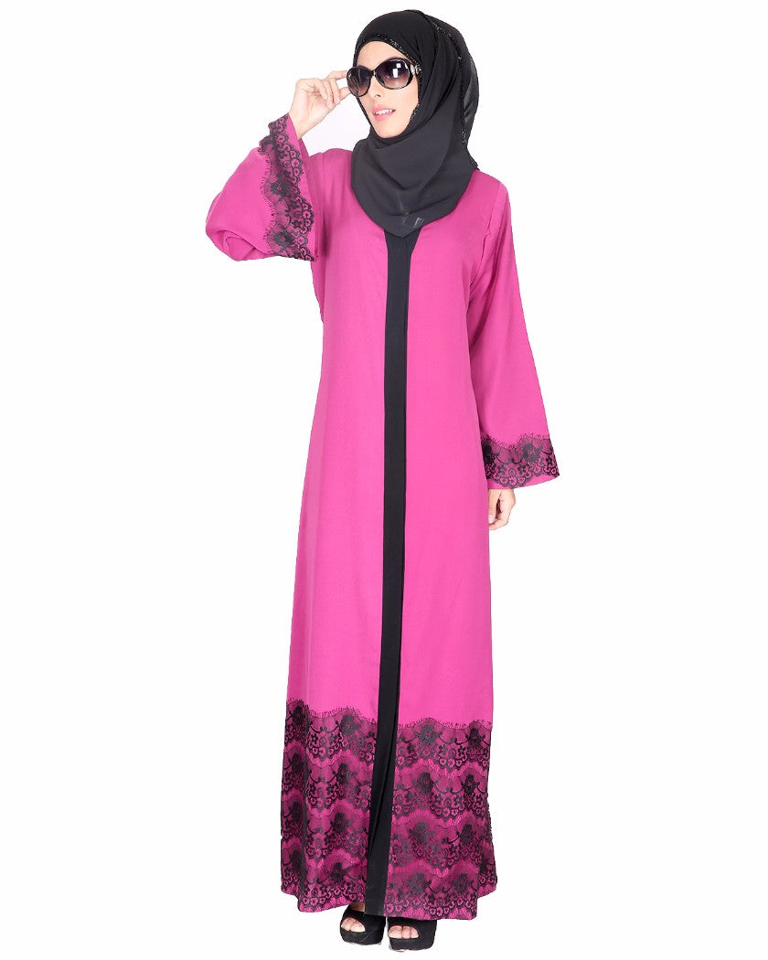 Laced Abaya Magenta & Black