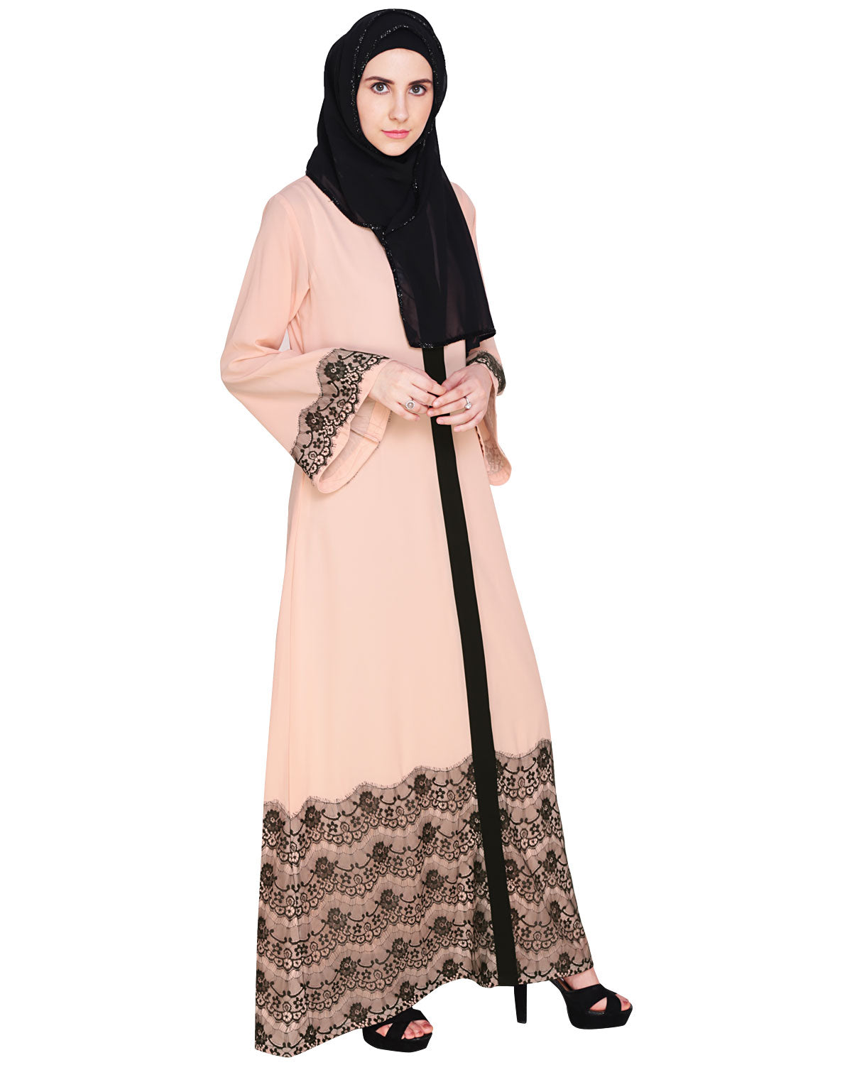 Laced Abaya Pink & Black