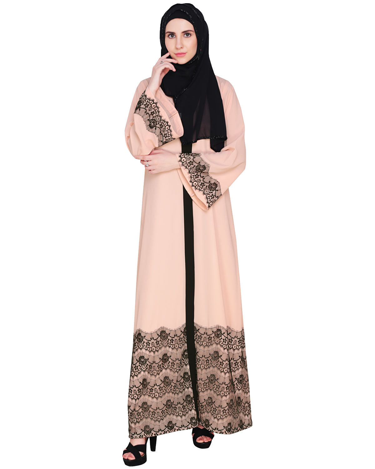 Laced Abaya Pink & Black