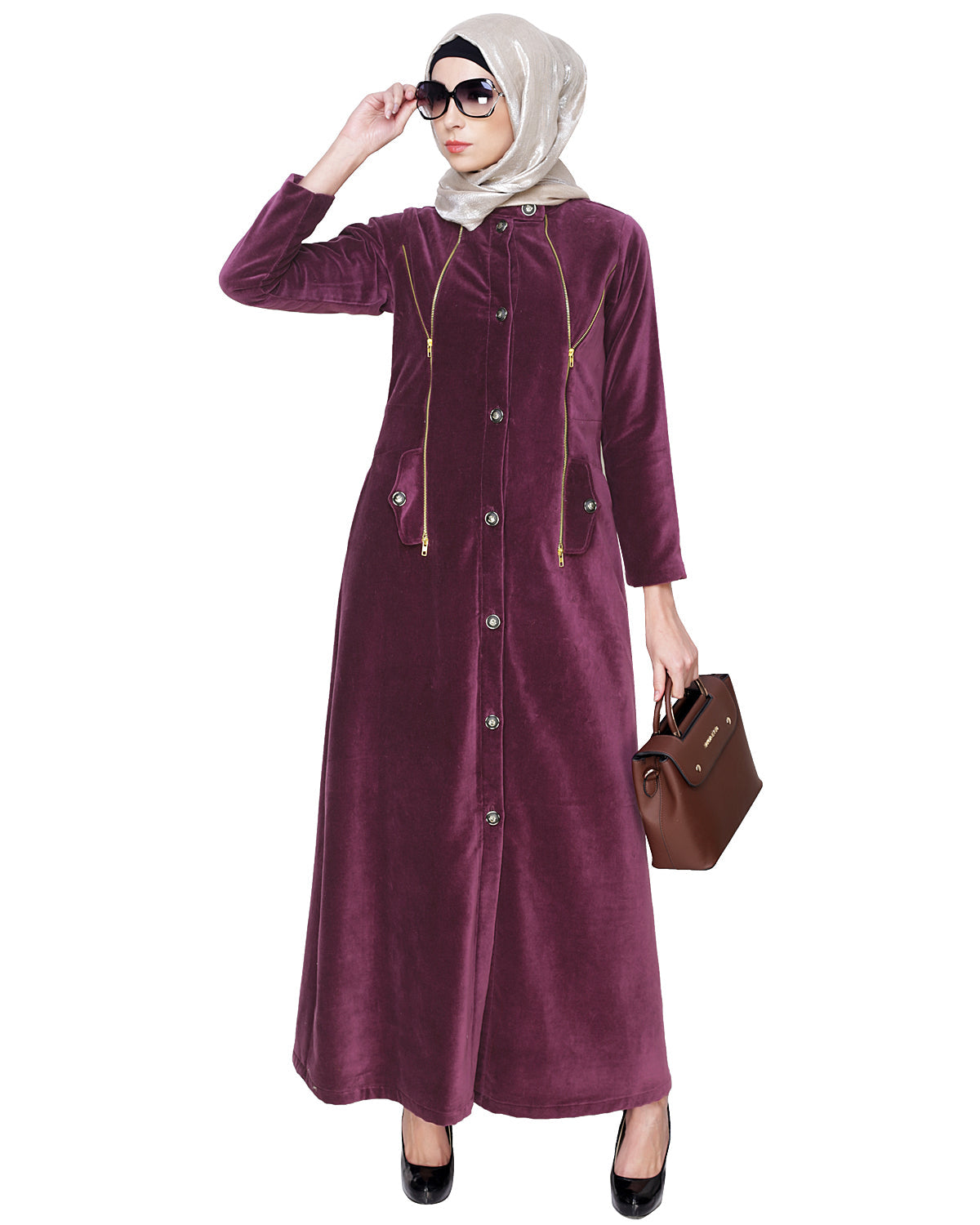 Button Down Coat Abaya Purple