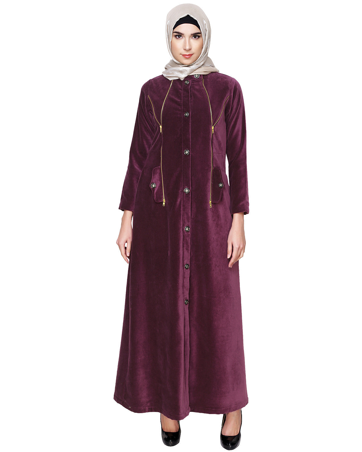 Button Down Coat Abaya Purple