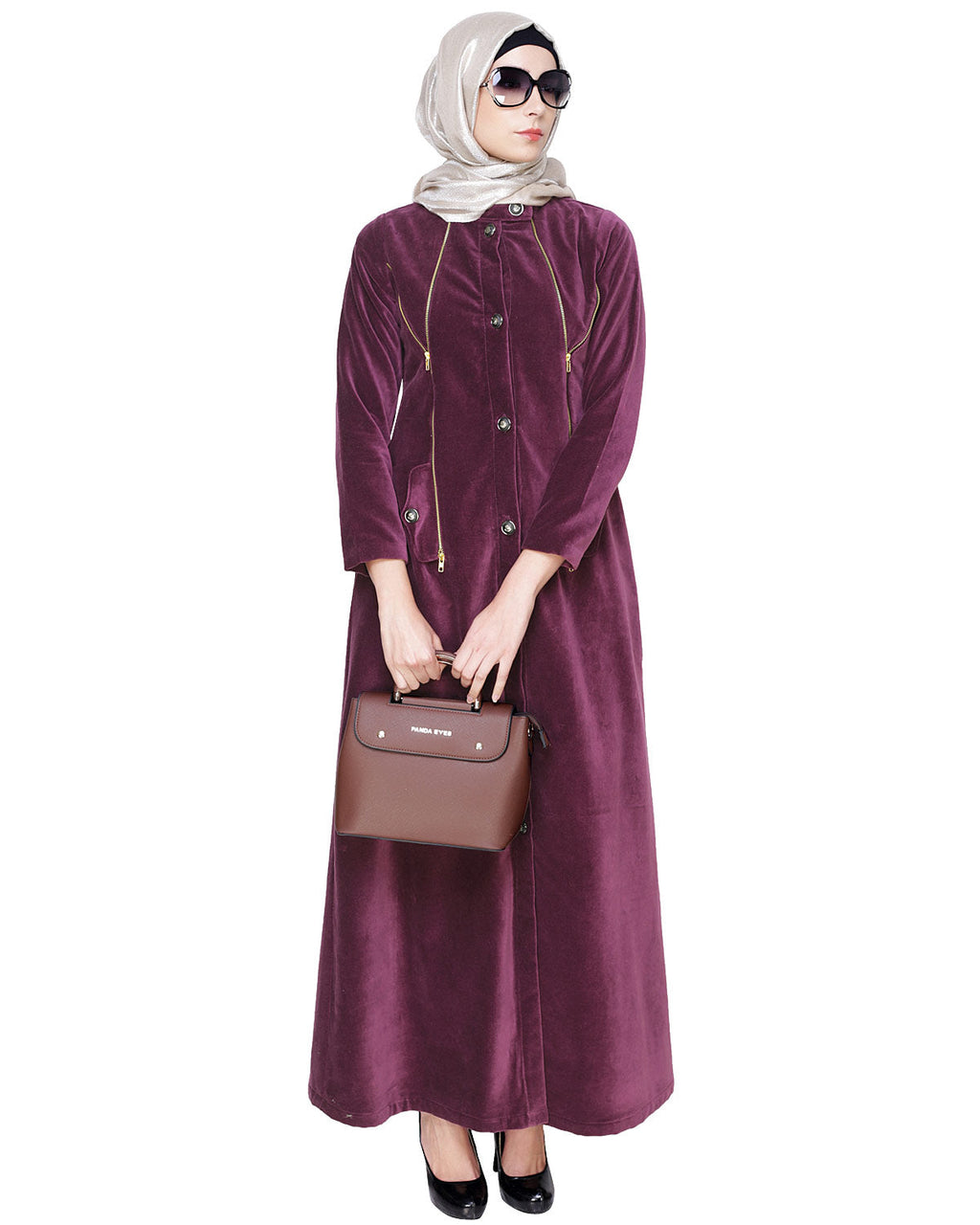 Button Down Coat Abaya Purple