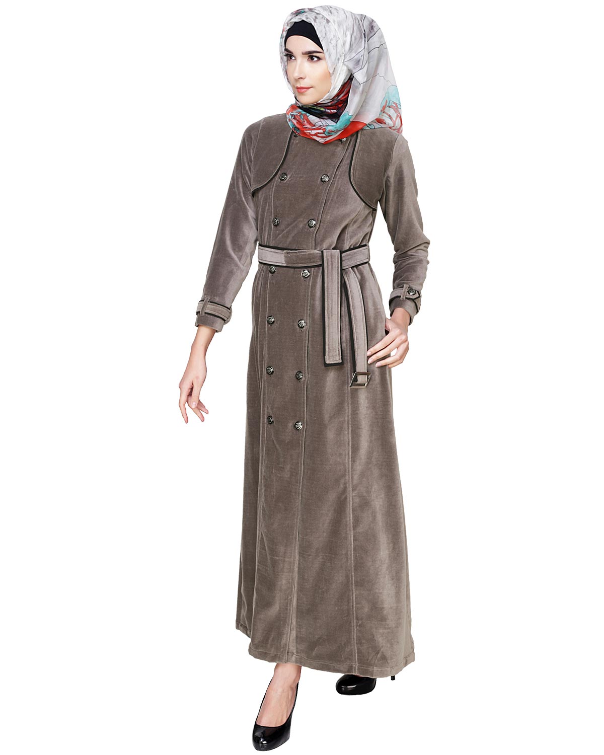 Grey Botton Down Coat Abaya Grey