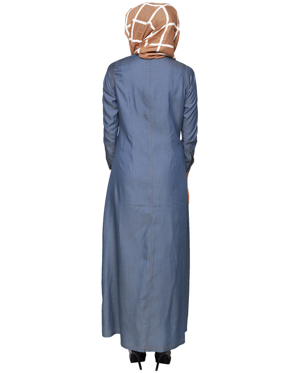 Denim Abaya with Ruffles Yoke
