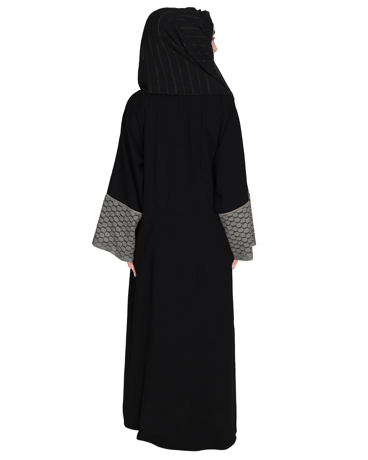 Elegant Crochet Lace Dubai Style Abaya Black