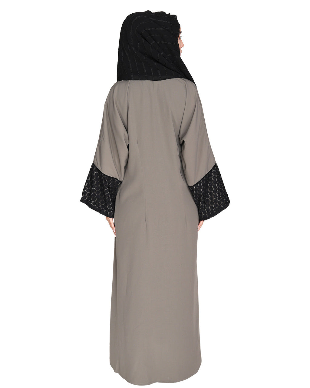 Elegant Crochet Lace Dubai Style Abaya Grey