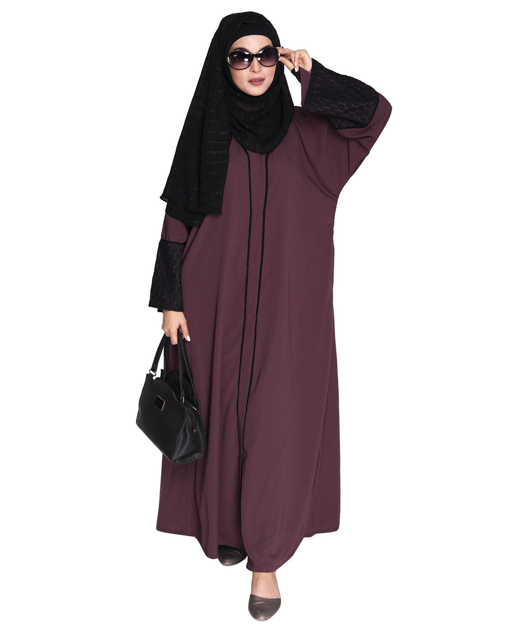 Elegant Crochet Lace Dubai Style Abaya Purple