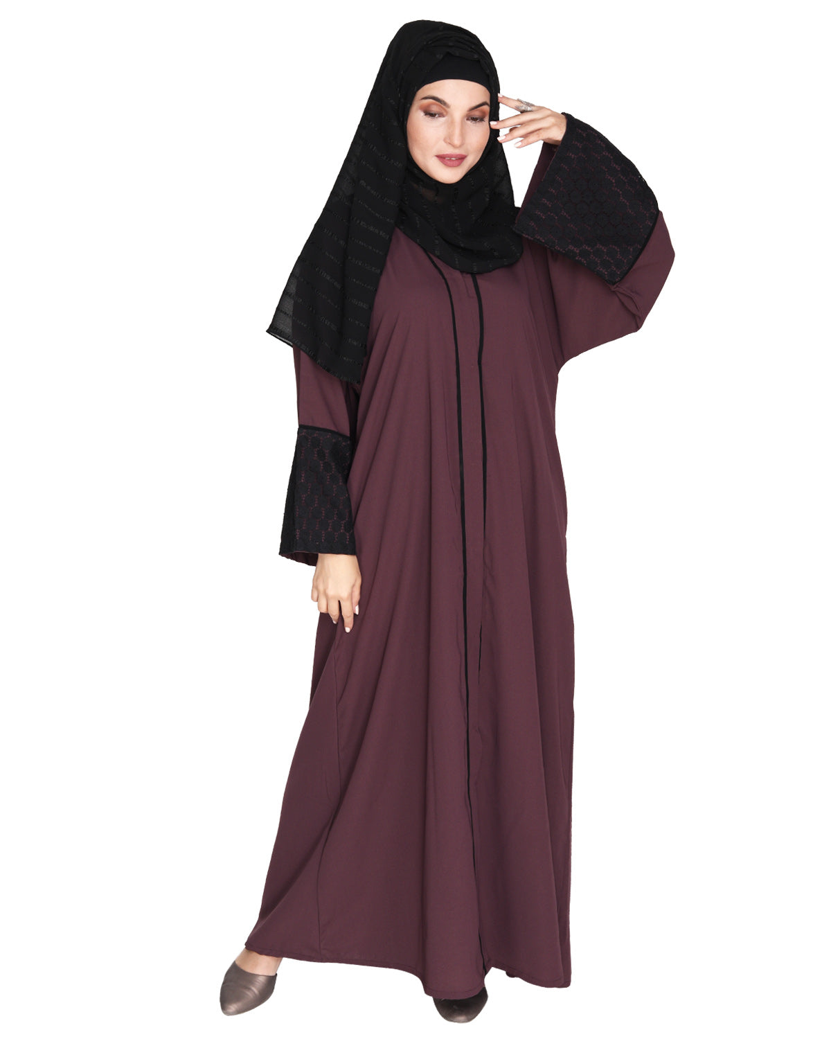 Elegant Crochet Lace Dubai Style Abaya Purple