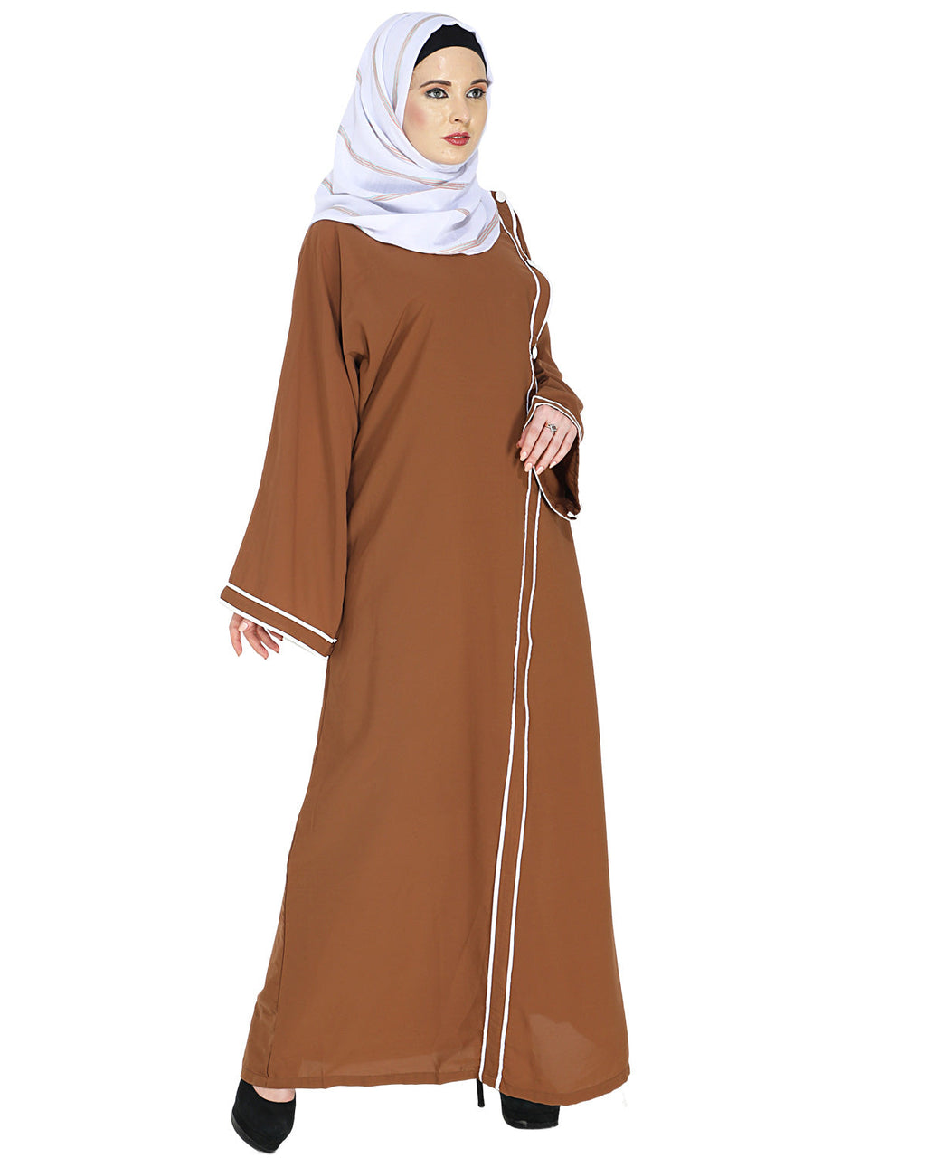 Intrigue Angrakha Dubai Style Abaya Deep Tan