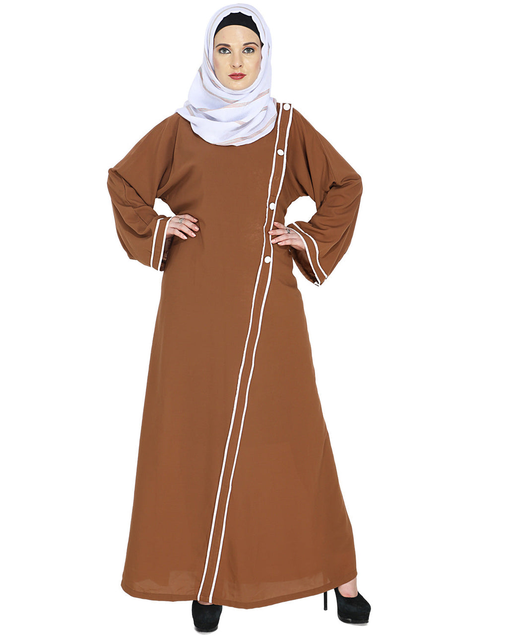 Intrigue Angrakha Dubai Style Abaya Deep Tan