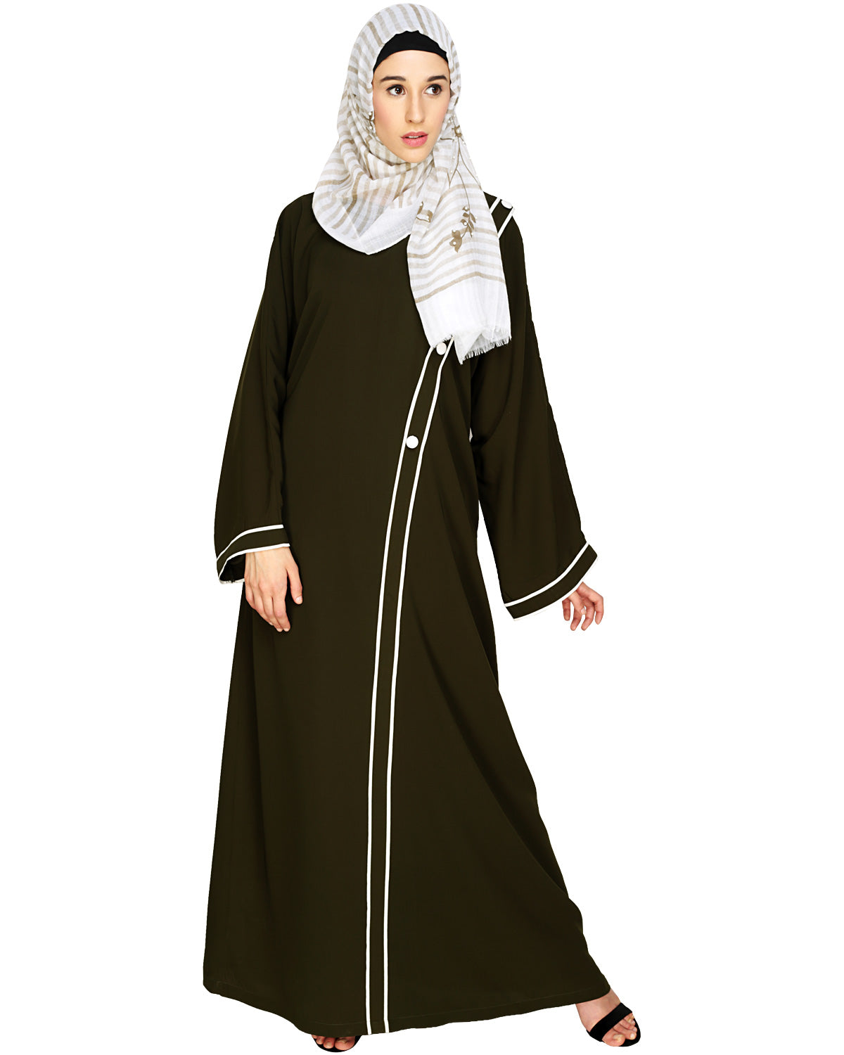 Intrigue Angrakha Dubai Style Abaya Olive