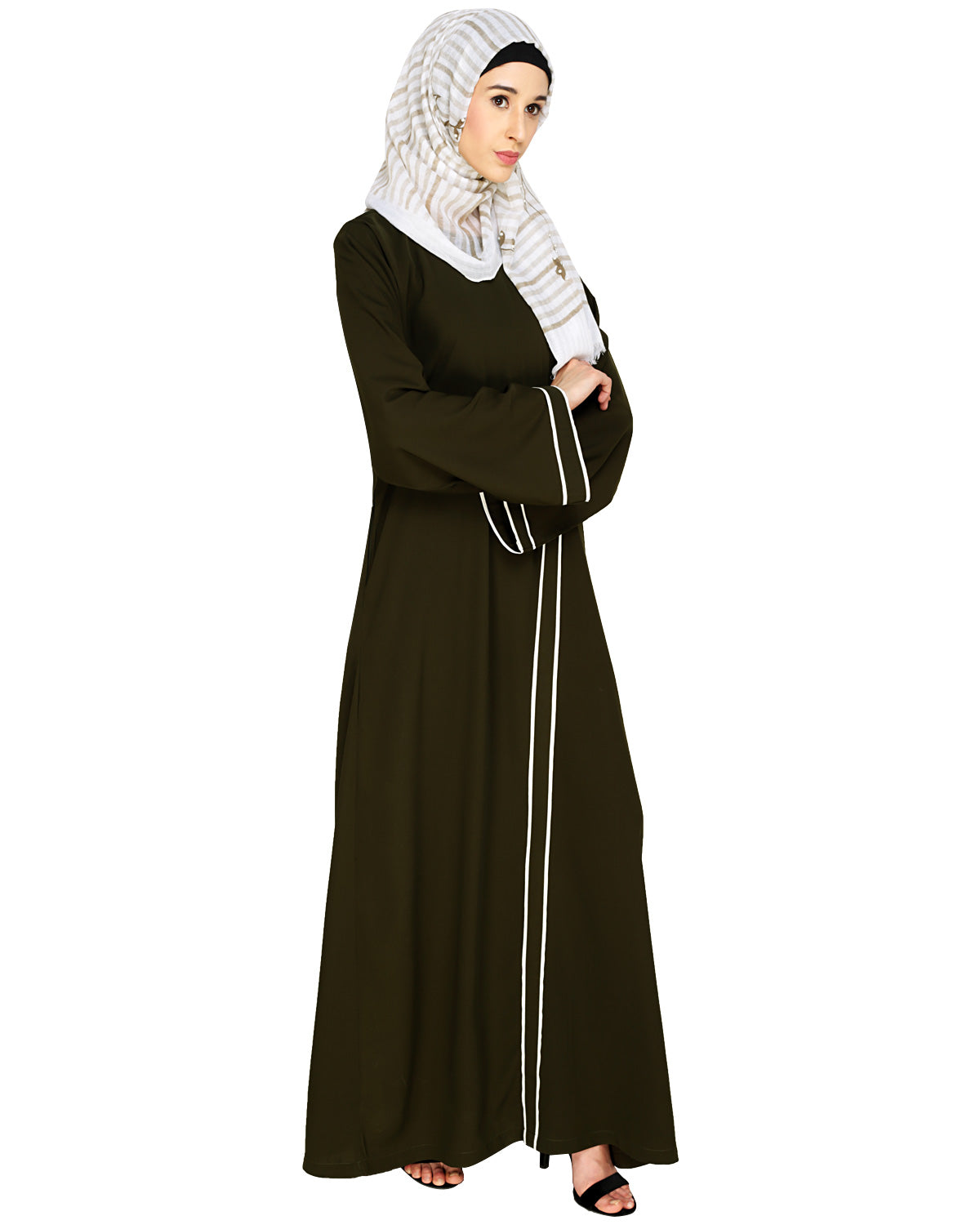 Intrigue Angrakha Dubai Style Abaya Olive