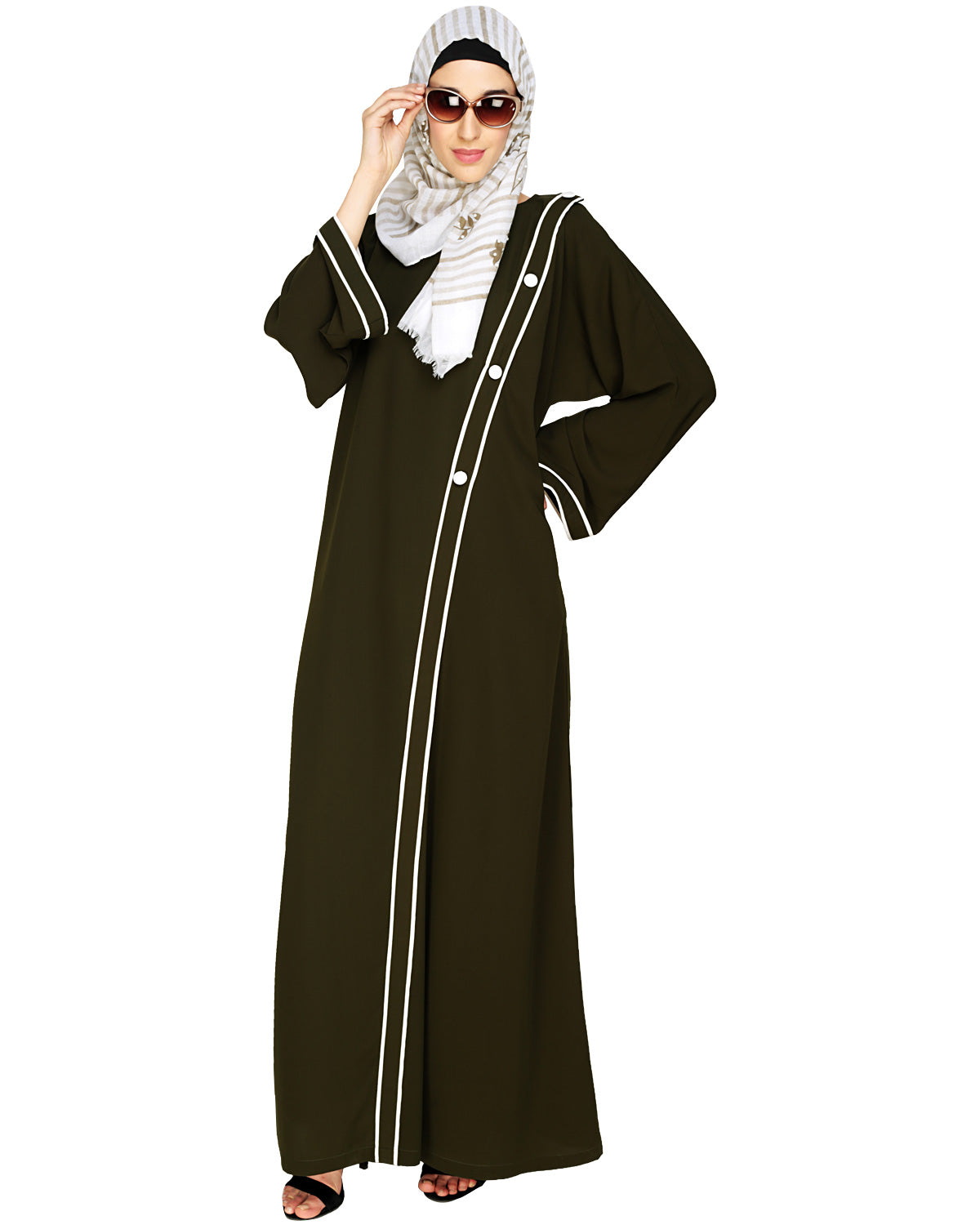 Intrigue Angrakha Dubai Style Abaya Olive
