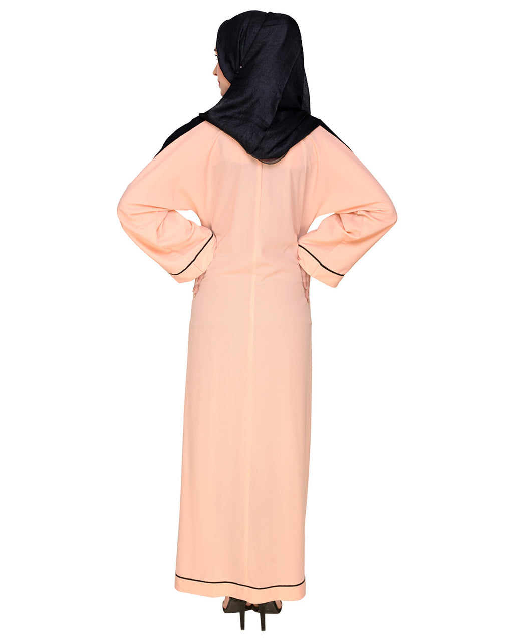 Pocket Dubai Style Abaya with Black detailing Peach