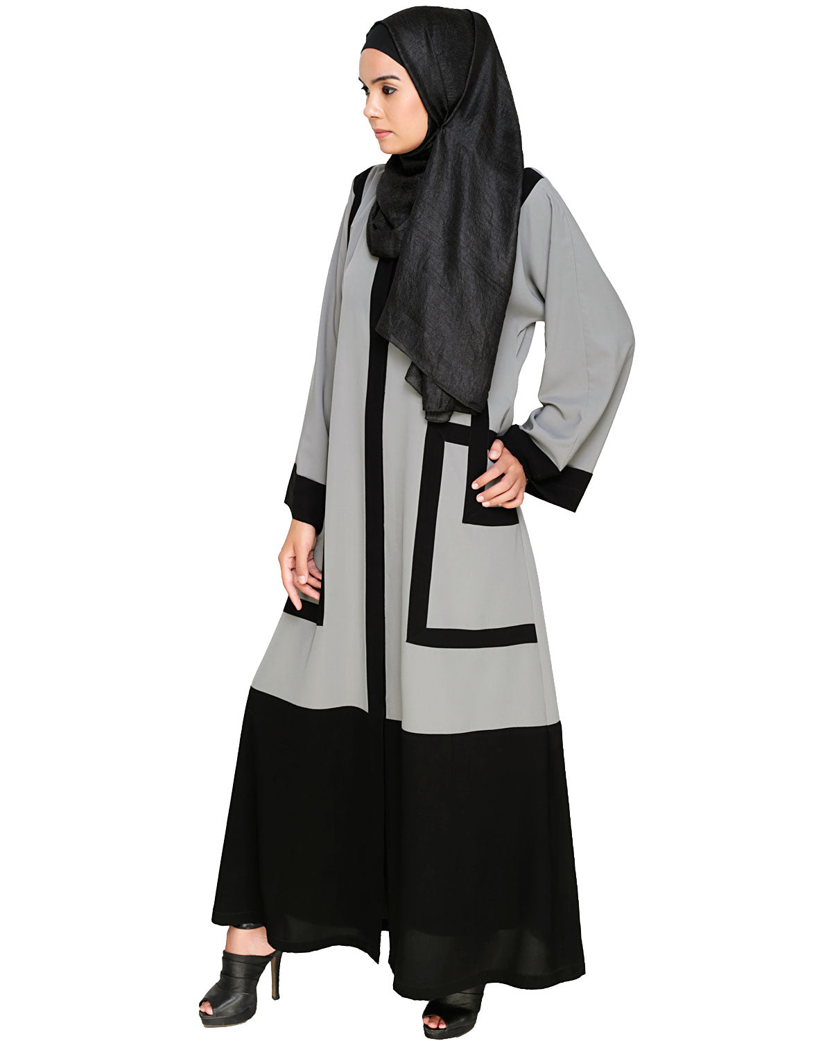 Quirky Dubai Style Abaya with detailing Grey