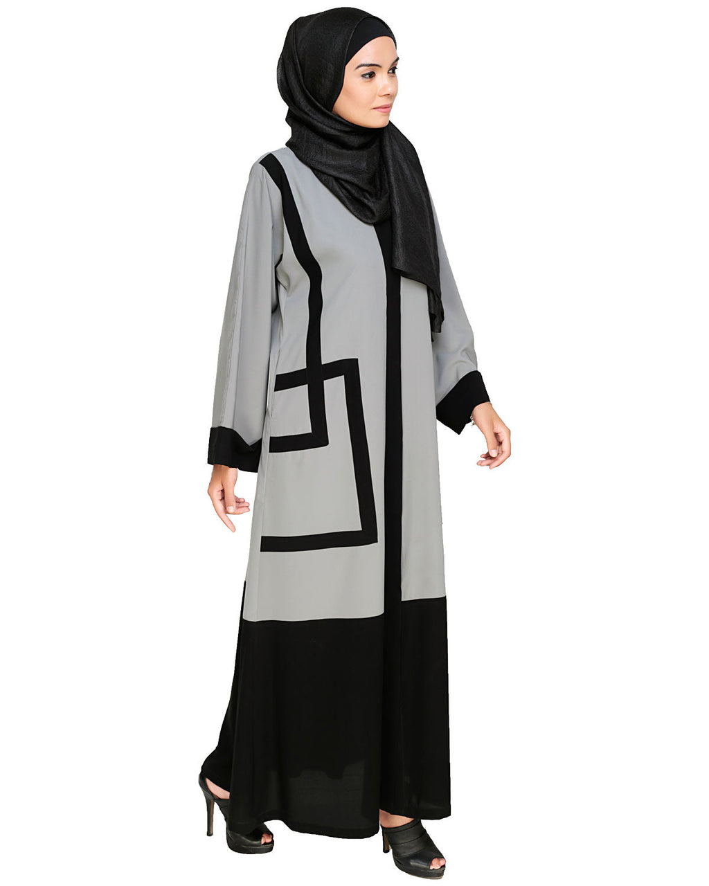 Quirky Dubai Style Abaya with detailing Grey