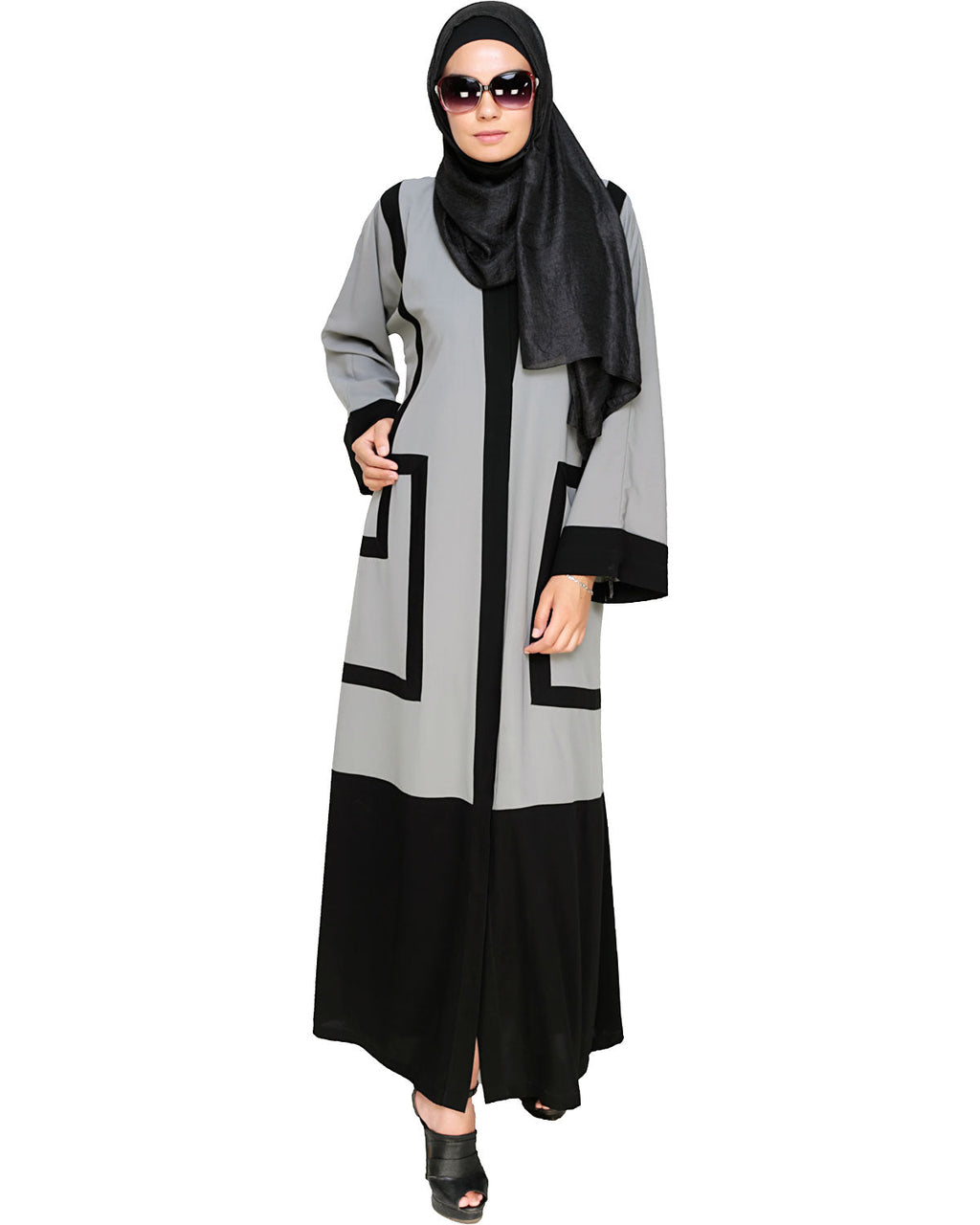 Quirky Dubai Style Abaya with detailing Grey