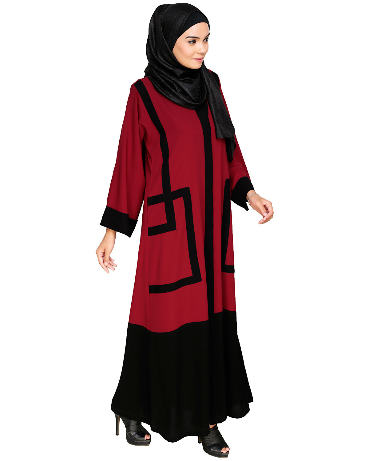 Quirky Dubai Style Abaya with detailing Maroon