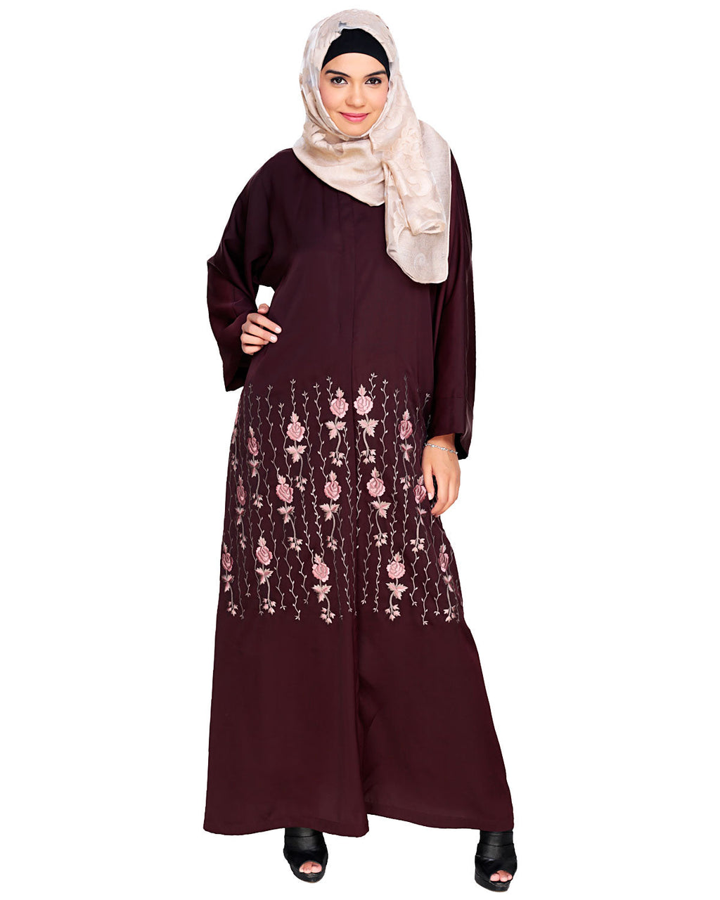 Orchid Dubai Style Abaya Deep Wine
